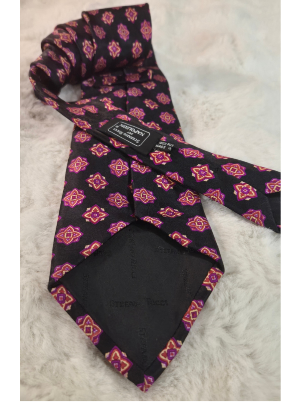 Stefano Ricci for Napoleon Silk Tie Black Purple Orange Geometric Luxury Italy